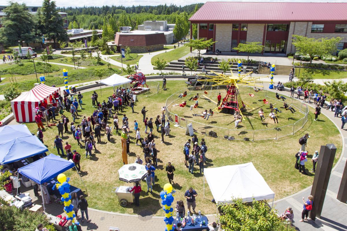 A festival being held on the campus commons